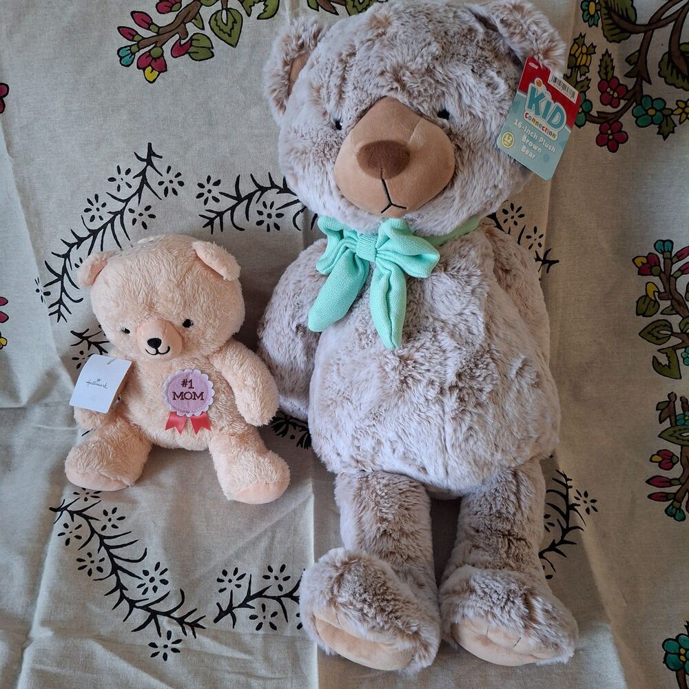 Lot of 2 Kid Connection 16” Brown Teddy Bear Plush Stuffed Animal + Hallmark Bea